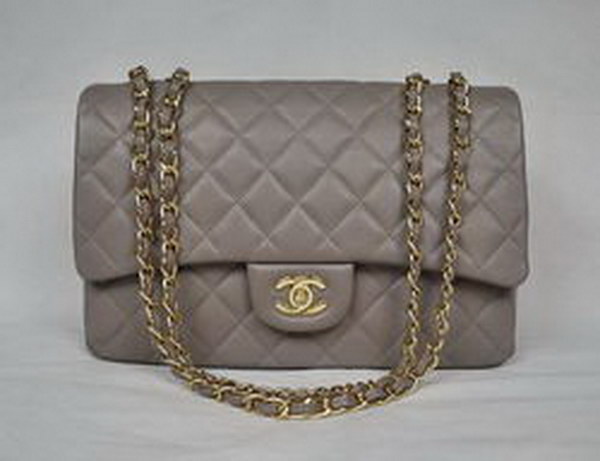 7A Replica Chanel Jumbo A28600 Gray Lambskin Leather with Golden Hardware Flap